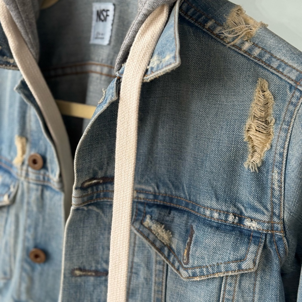 NSF Hooded Denim Jacket – Light Gray Hood – Size (P) Petite